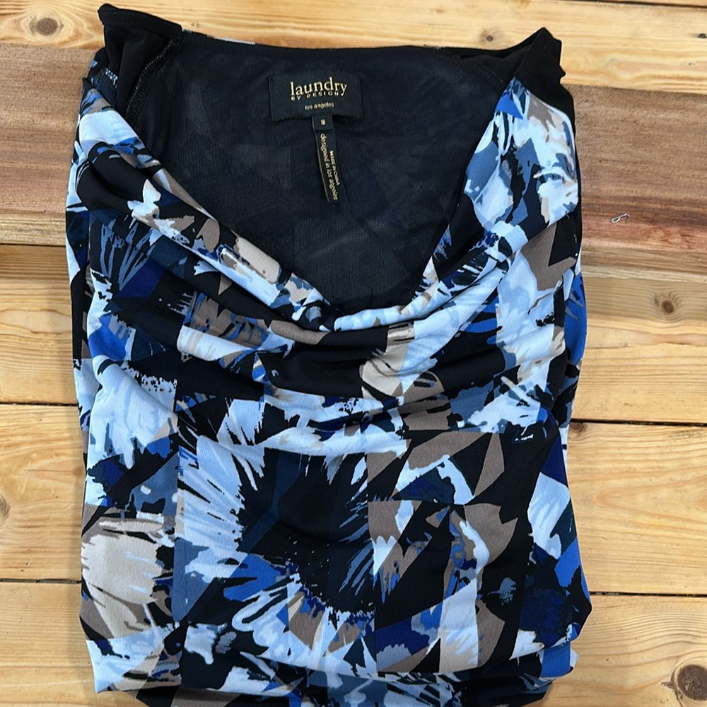 Laundry By Desing Women’s Dress Sz 8 Sheart Dress Black/blue/brown print . - Picture 9 of 9